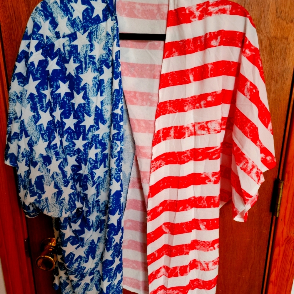 New without tags red, white, and blue stars and stripes kimono